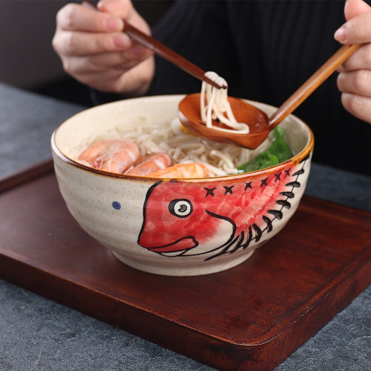 Japanese Hand-Painted 7-inch Ceramic Ramen Bowl