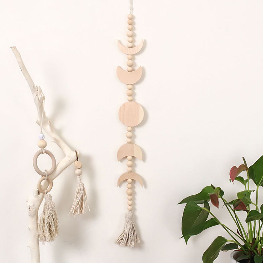 Wood Star Moon Phase Wall Hanging Boho Tassel