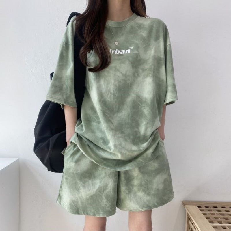 Tshirt+Shorts 2Pcs Camouflage Tie-Dyed Set