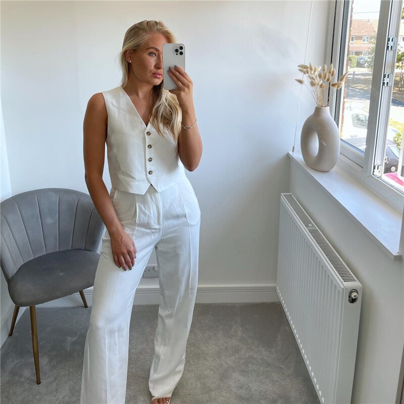 White Blazer Tank Suit Two Piece Set