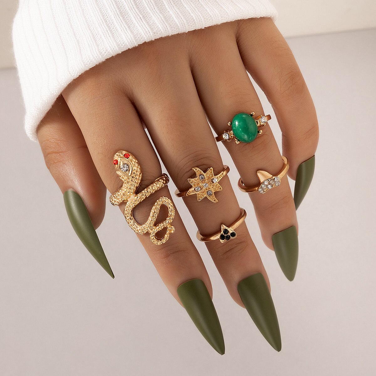 Rhinestone Snake Ring Set