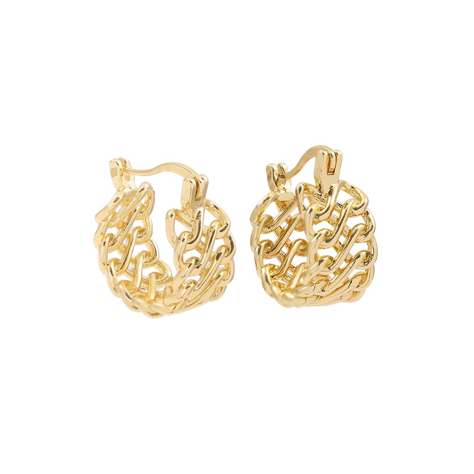 Gold Link Chain Hoops Earrings