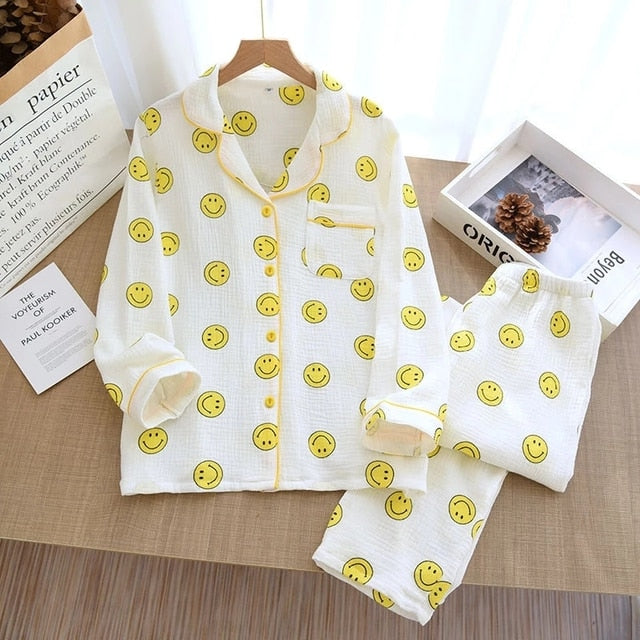 Kawaii Smiley Print Pyjamas 2 Piece Set