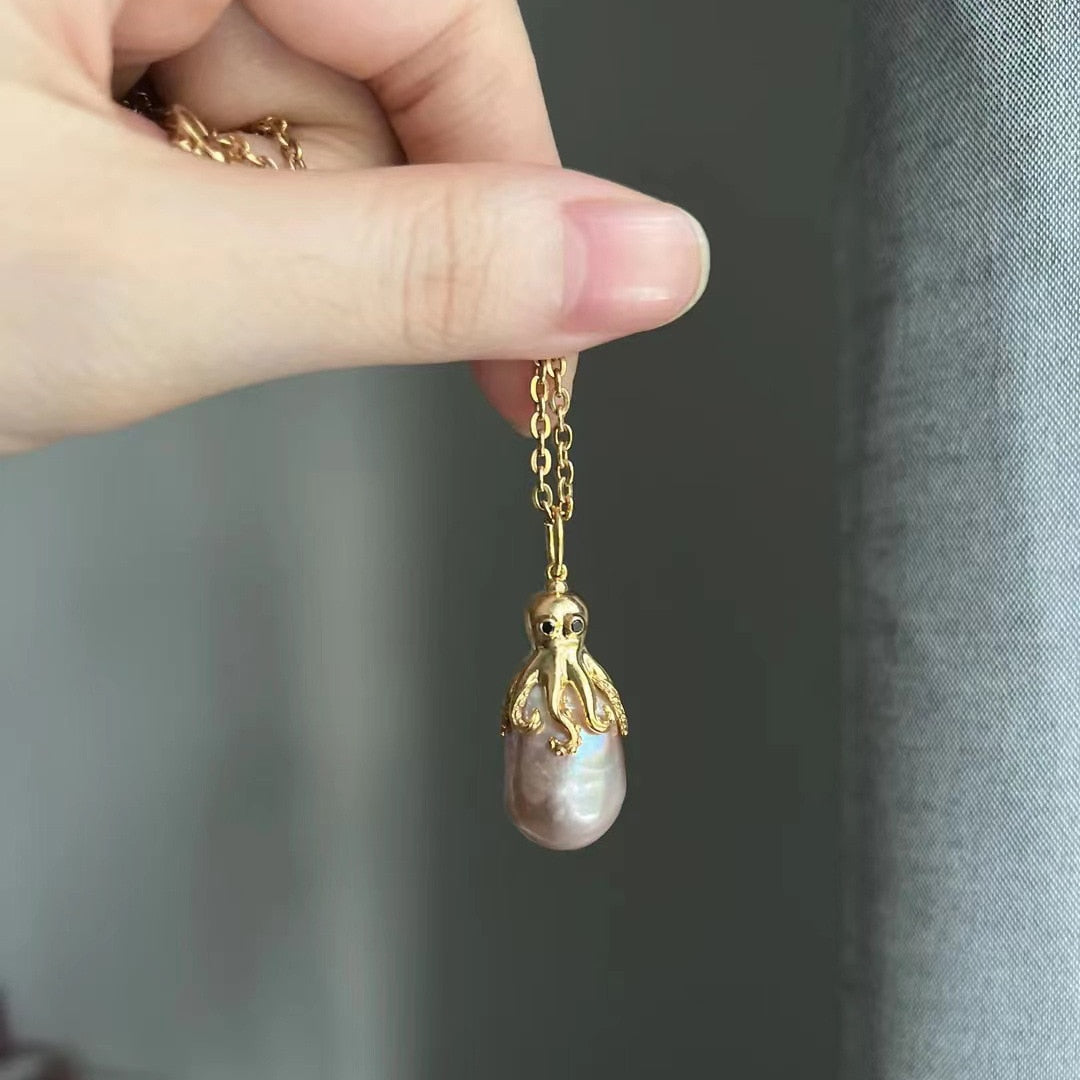 Marine Octopus Jellyfish Pearl Pendant Necklace