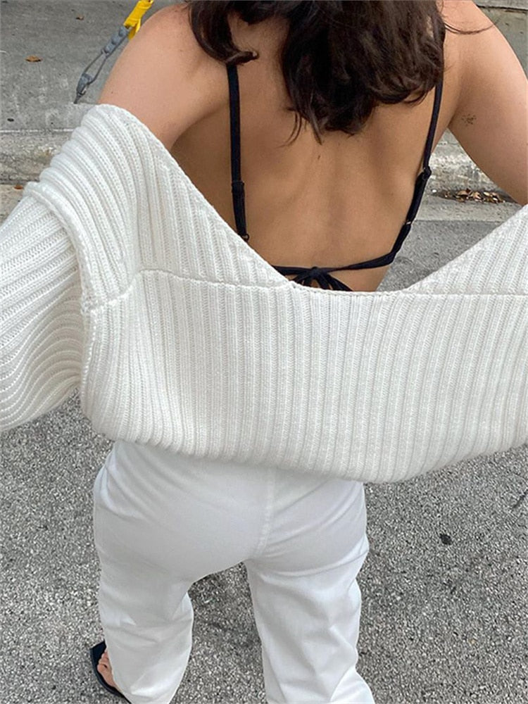 Long Sleeve Loose Knitted Crop Top Cardigan