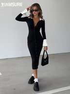 Collar Long Sleeve Midi Dress