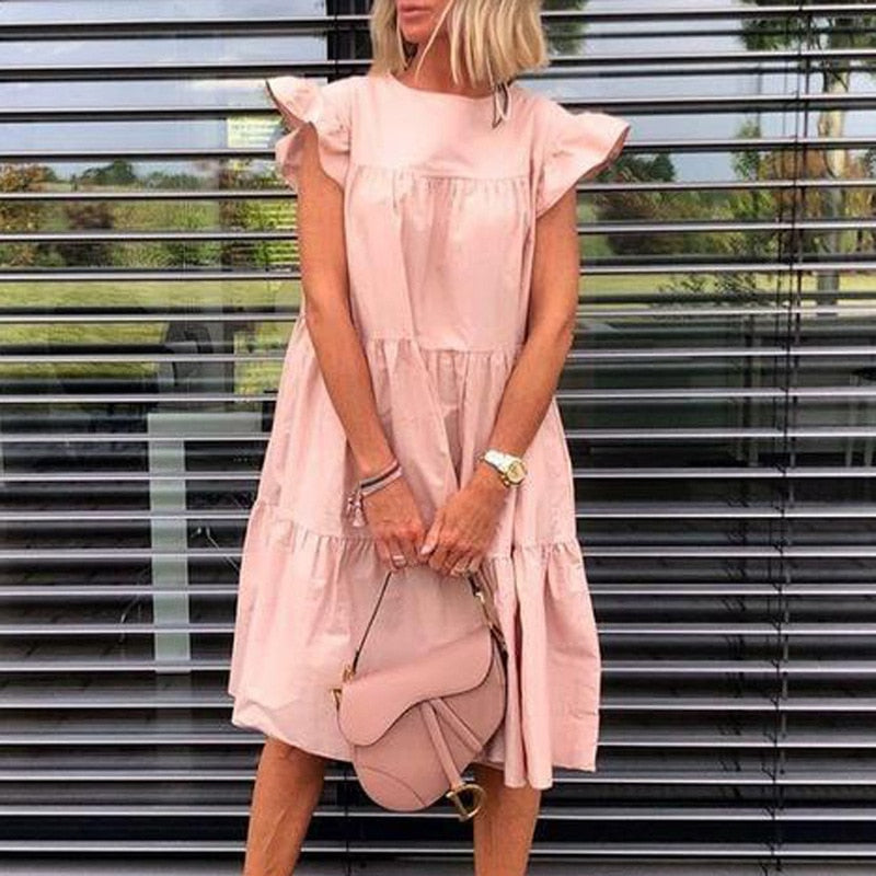 Ruff Casual Midi Dress