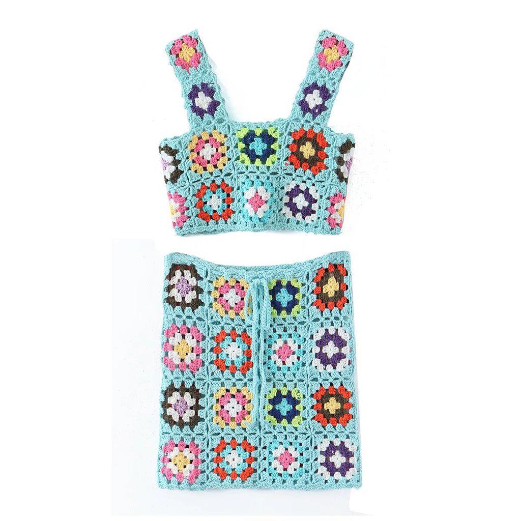 Crochet Mini Skirt Tank Top Set