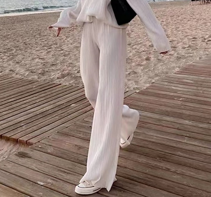 Long Sleeve Blouses+Wide Leg Pants Two Piece Set