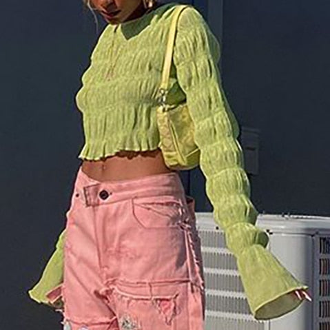 Green Mesh Sheer T Shirt