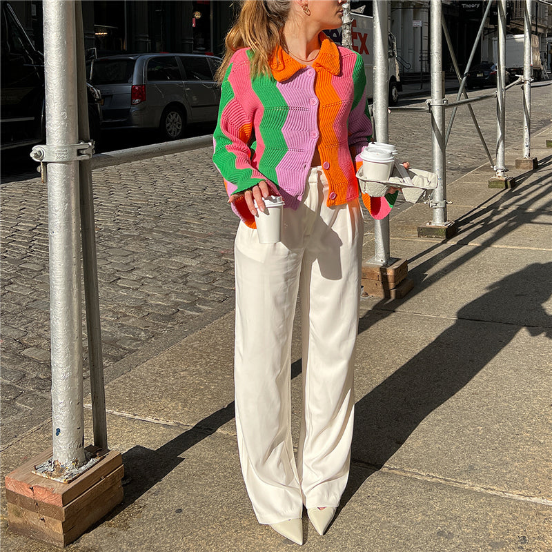 Orange Color Block Cardigan