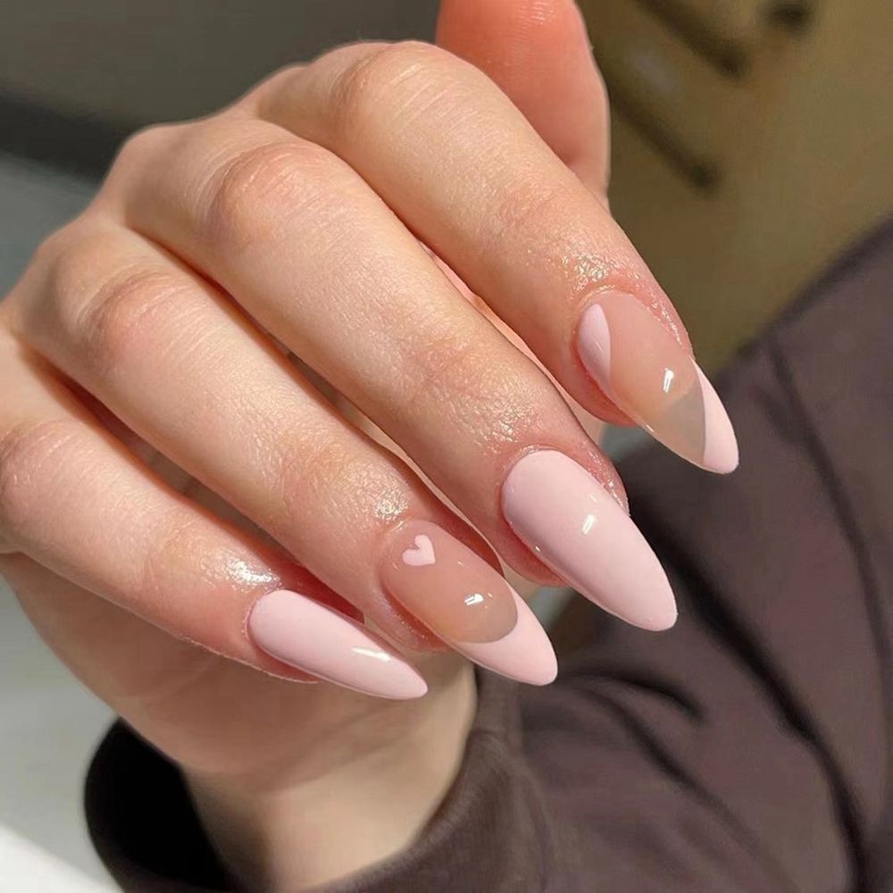 24pcs/Box Pink Wavy Almond Press On Nails