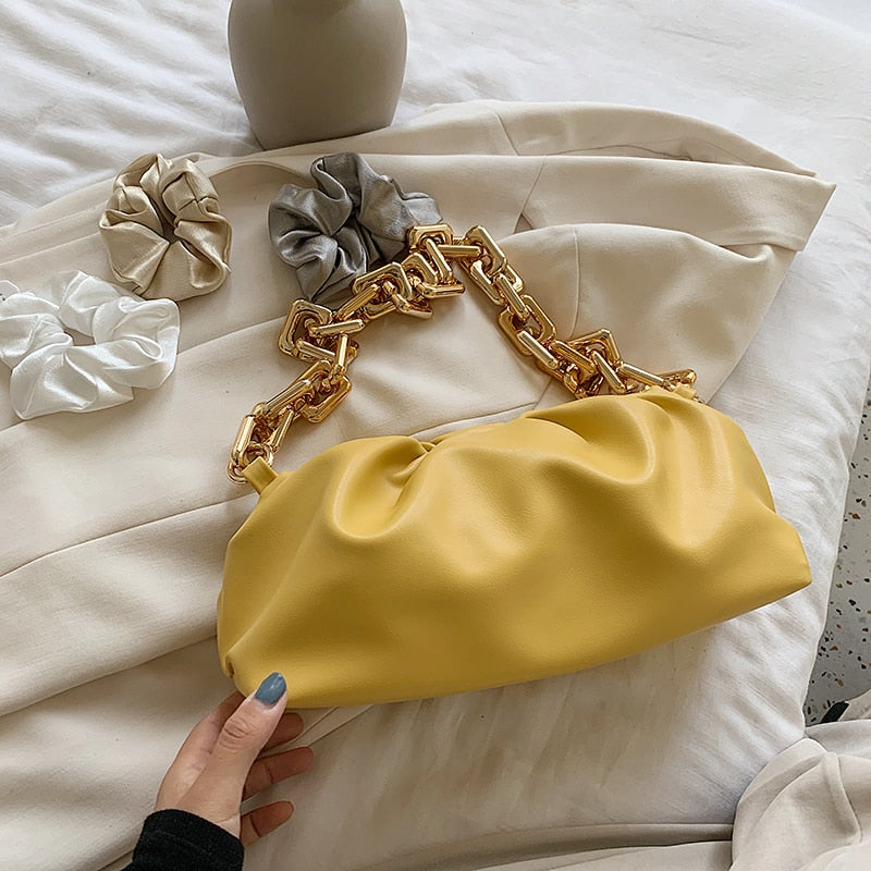 Solid Color Pleated Tote Bag