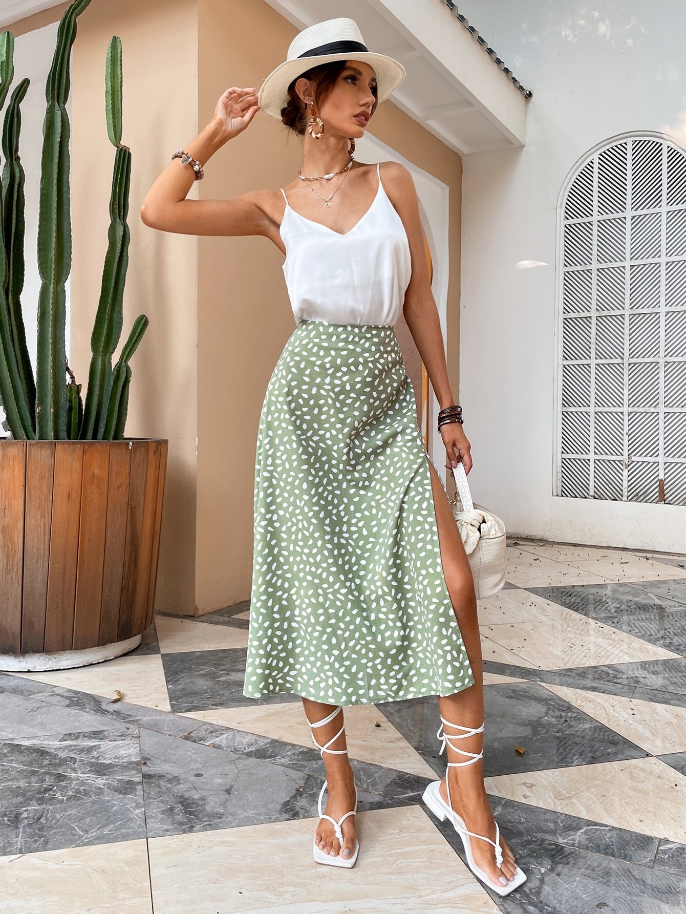 Split Thigh Print Skirts