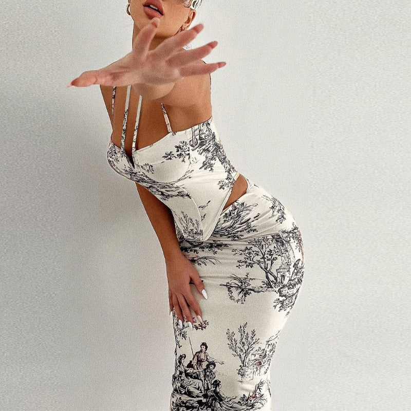 Halter Print Corset Two Piece Set