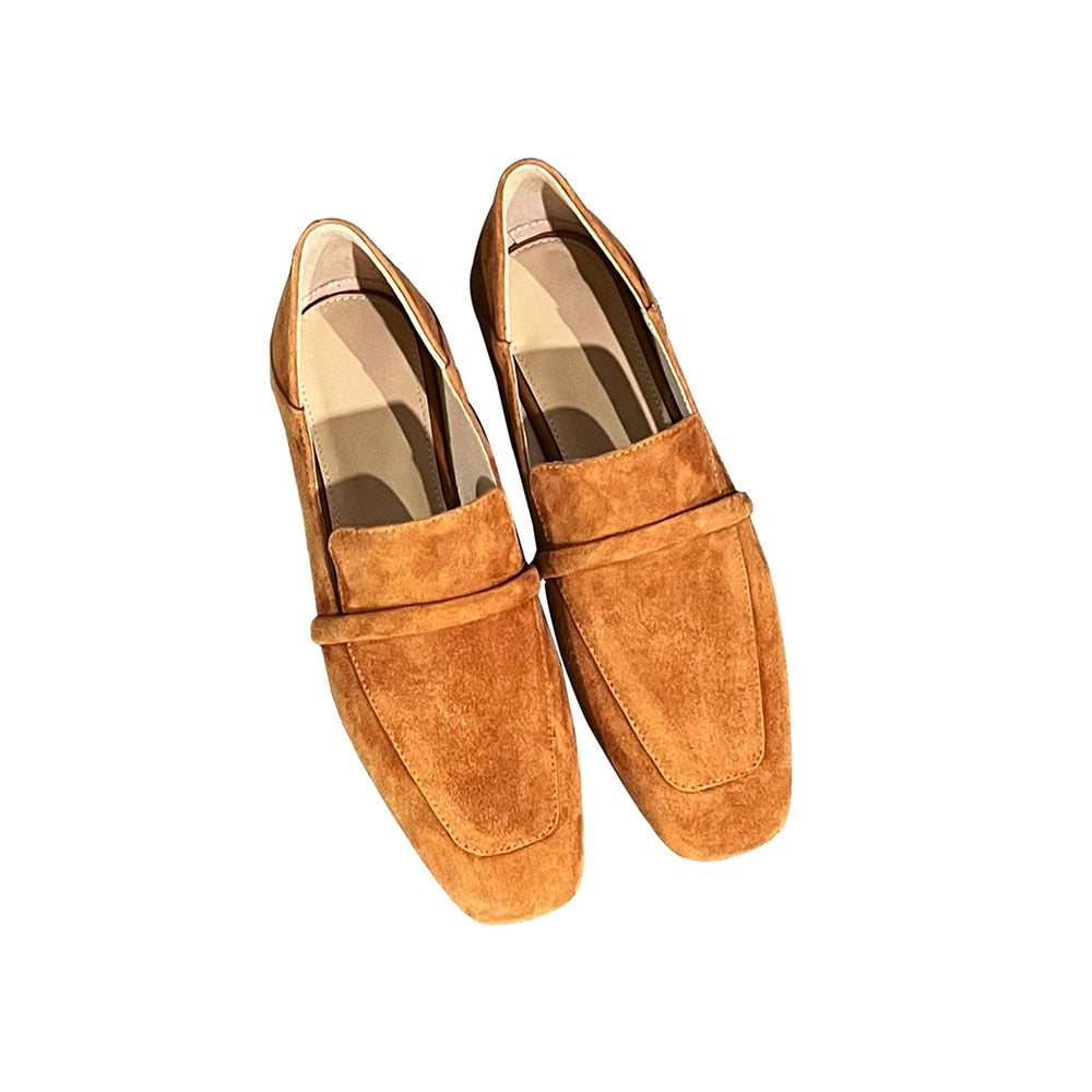 Leather Square Toe Flats Casual Loafers