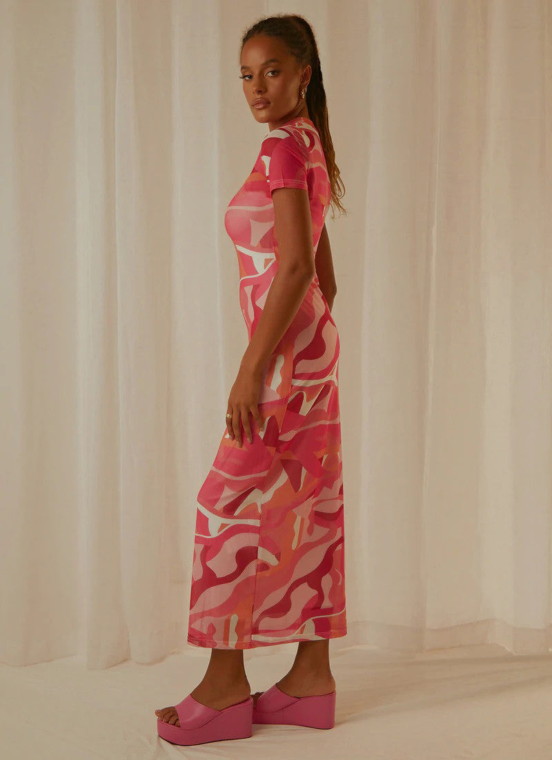 Pink Graphic Print Maxi Dress