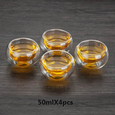 Heat-Resistant Transparent Double Layer Glass Tea Cup Set