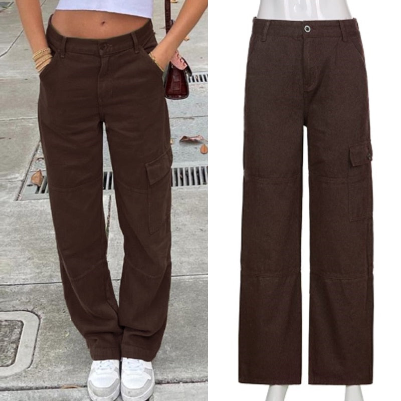 Wide Leg Cargo Jeans High Waist