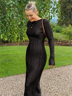 Long Sleeve Bodycon Striped Long Dress