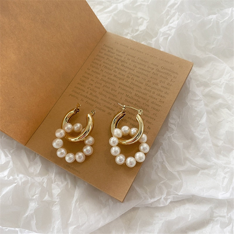 Pearl Gold Hoop Earrings