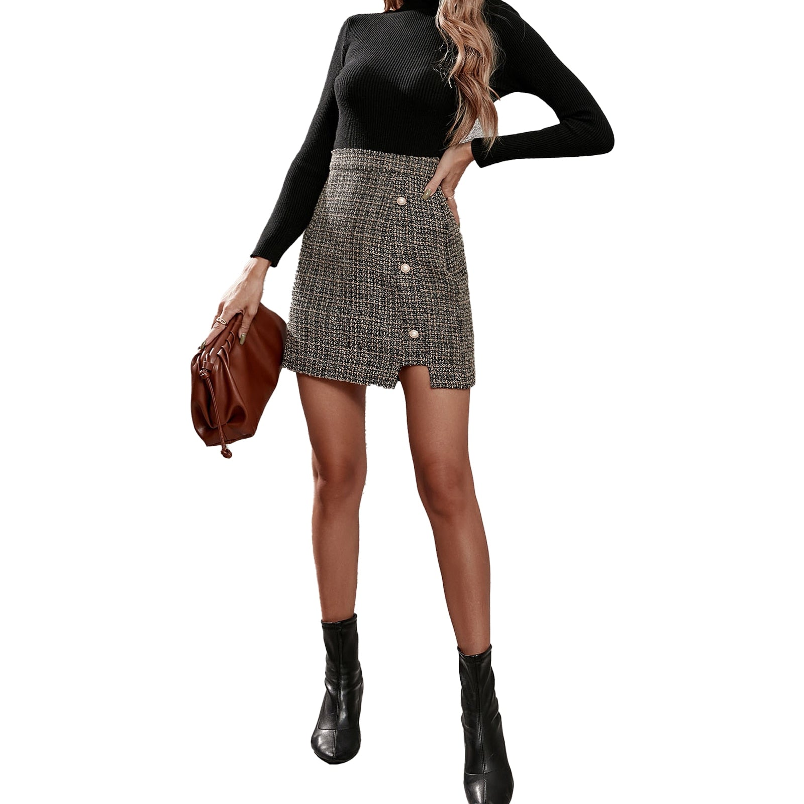 Tweed Pearl Button Mini Skirt
