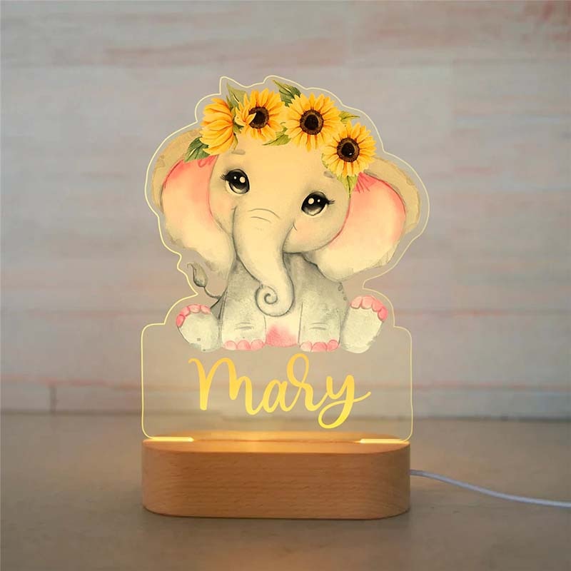 Personalized Baby Elephant Lion LED Night Light Lamp