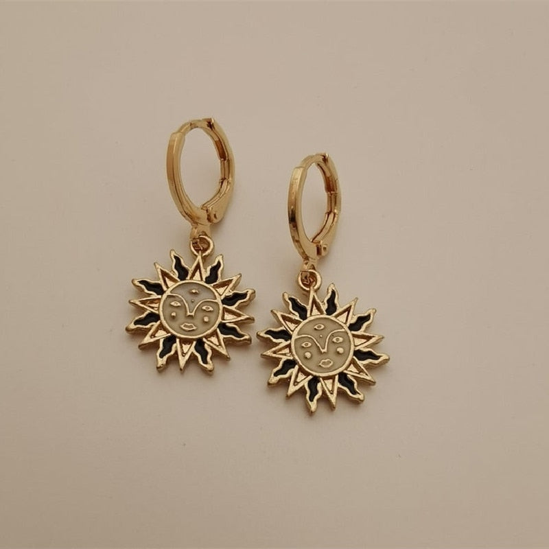 Gold Daisy Sunflower Hoop Earring