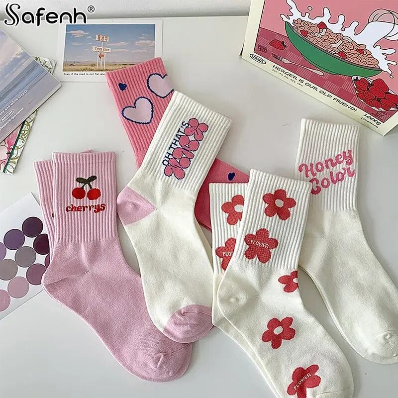 Pink Casual Socks Flower