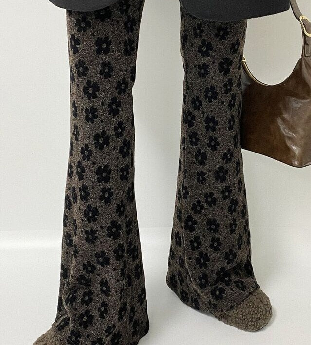 Floral Print Black Flare Pants
