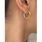 Metal With Two-color Hoop Earrings
