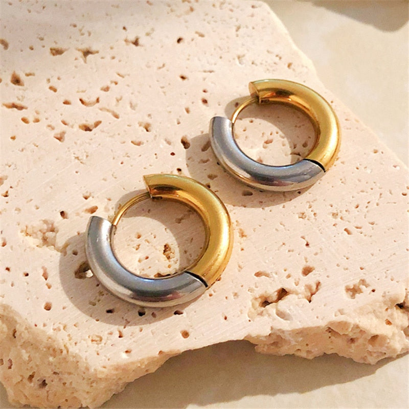 Metal With Two-color Hoop Earrings