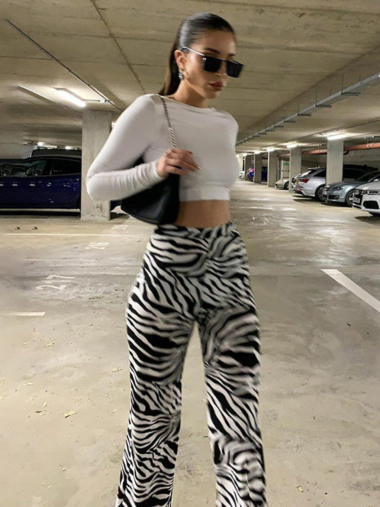 Zebra Print Wide Leg Pants