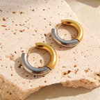 Metal With Two-color Hoop Earrings