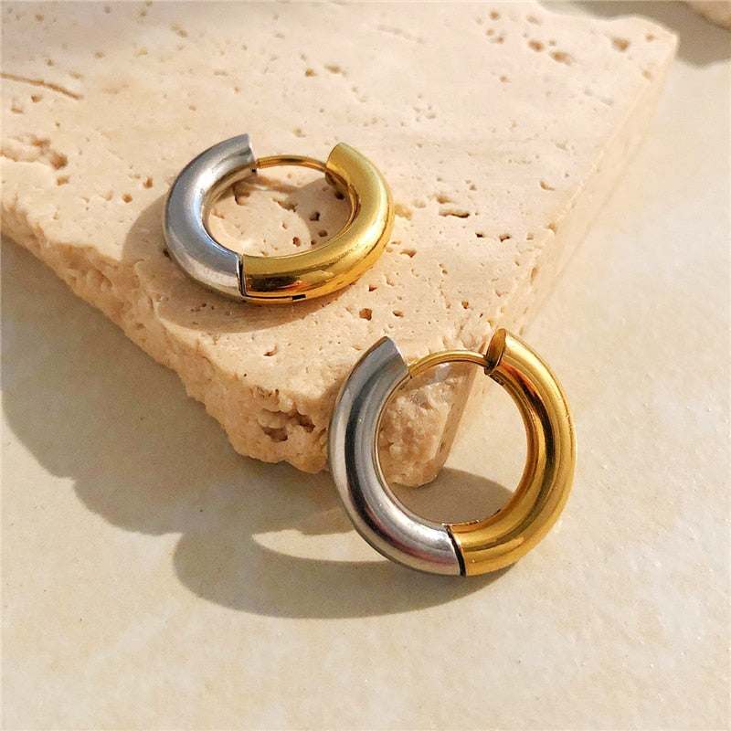 Metal With Two-color Hoop Earrings