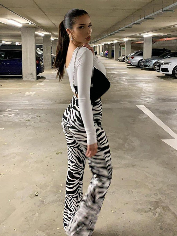 Zebra Print Wide Leg Pants
